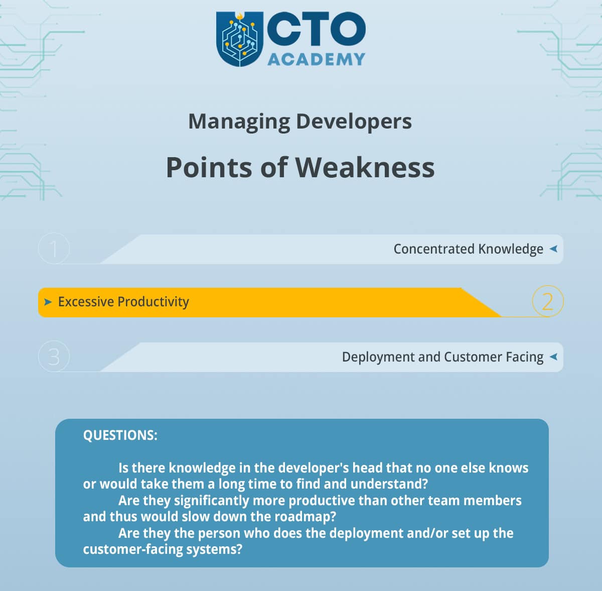 Recognizing points of weakness when managing developers - infographic