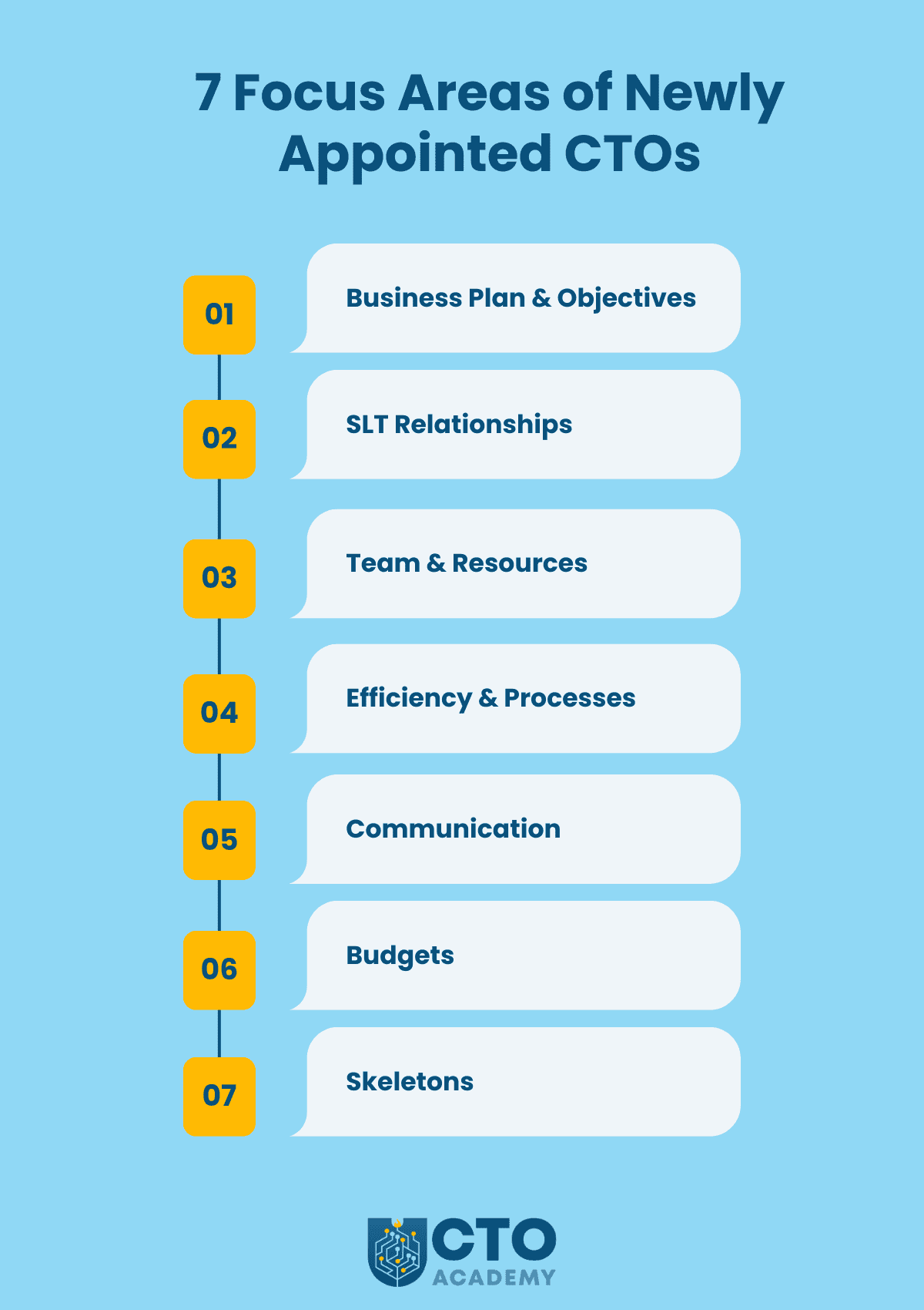7 focus areas of newly appointed Chief Technology Officers - infographic summary