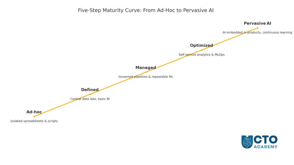 AI Five-Step Maturity Curve in Data Democratization Process - Infographic